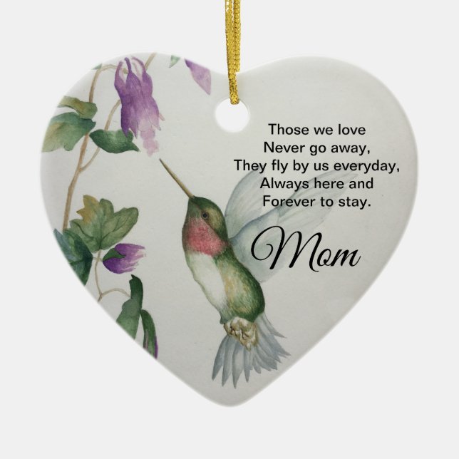 Mum Heart Memorial Never Go Away Bird Ceramic Tree Decoration (Front)