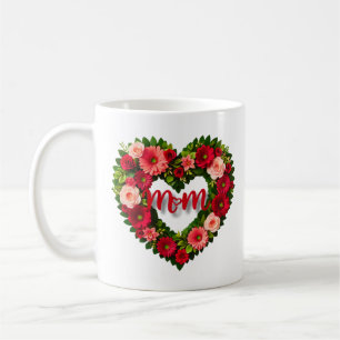 "Mum" Heart-Shaped Wreath of Flowers Mug
