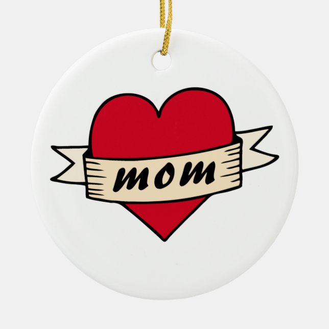 Mum heart tattoo ceramic tree decoration (Front)