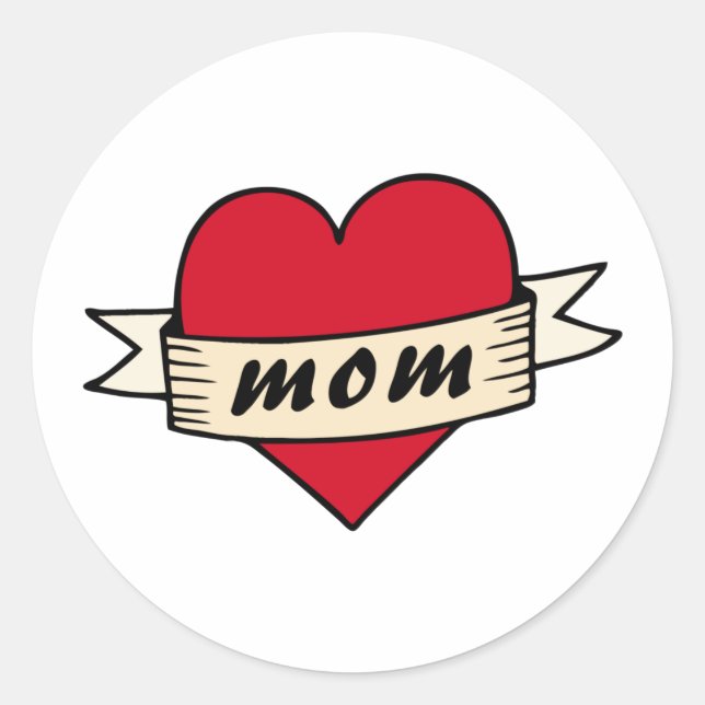 Mum heart tattoo classic round sticker (Front)
