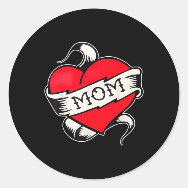 Mum Heart Traditional Old School Tattoo Flash  Classic Round Sticker (Front)