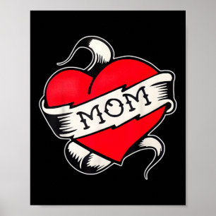 Mum Heart Traditional Old School Tattoo Flash  Poster