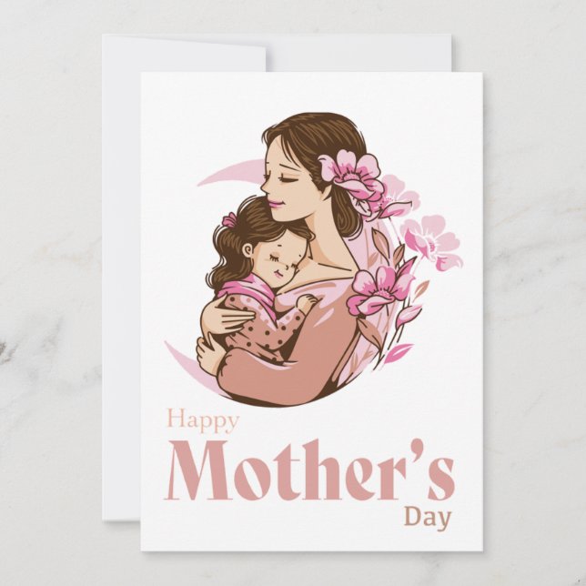 Mum Holding Baby Daughter Moon Flower Mother's Day Holiday Card (Front)
