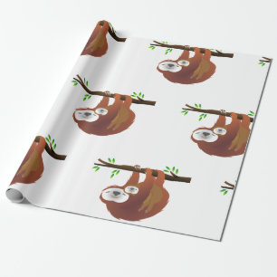 Mum Holding Baby Sloth Resting on a Tree Branch Wrapping Paper