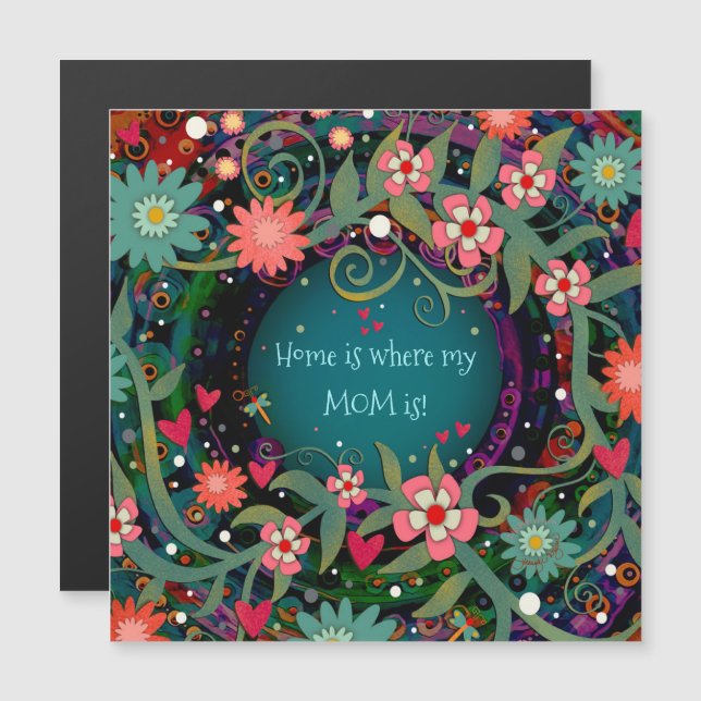 Mum Home Quote Pretty Floral Heart m Magnetic Card (Front/Back)