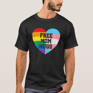 Mum Hugs With Rainbow And Transgender Flag Heart T-Shirt