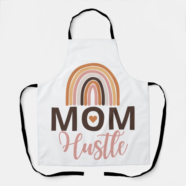 Mum hustle, Rainbow boho with heart Apron (Front)