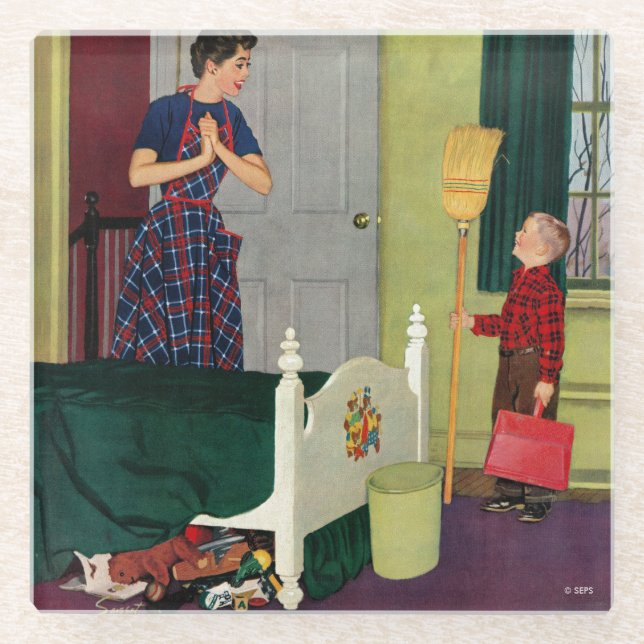 Mum, I Cleaned My Room! Glass Coaster (Front)