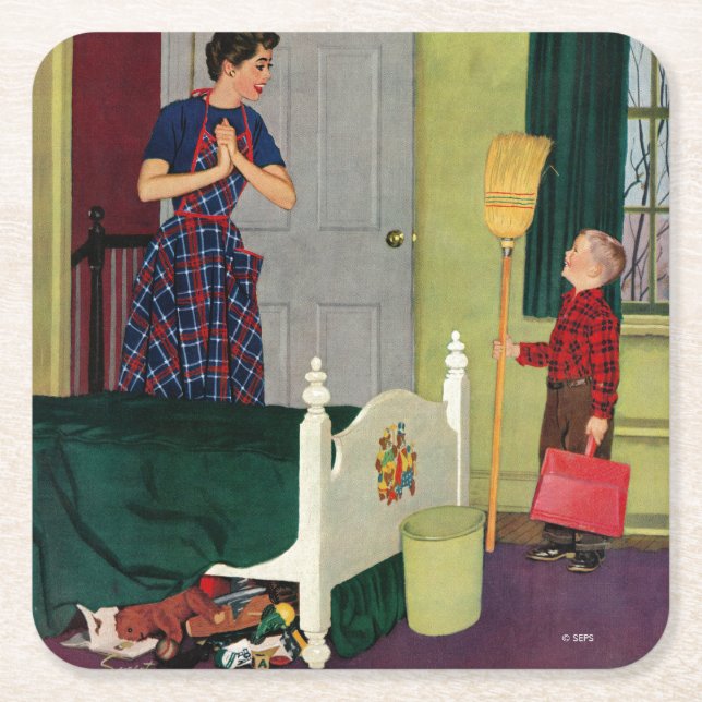 Mum, I Cleaned My Room! Square Paper Coaster (Front)
