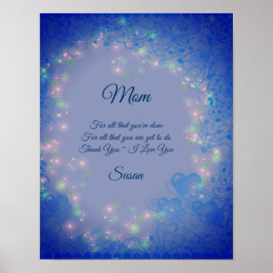 Mum I Love You Blue Hearts Personalised Poster