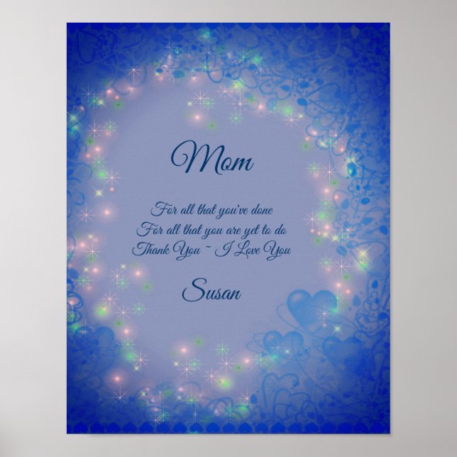 Mum I Love You Blue Hearts Personalised Poster (Front)