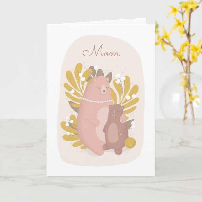 Mum I love you. Cute bears animal. Mothers day Card (Yellow Flower)