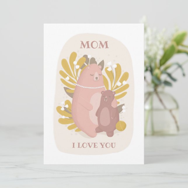 Mum I love you. Cute bears animal. Mothers day Holiday Card (Standing Front)
