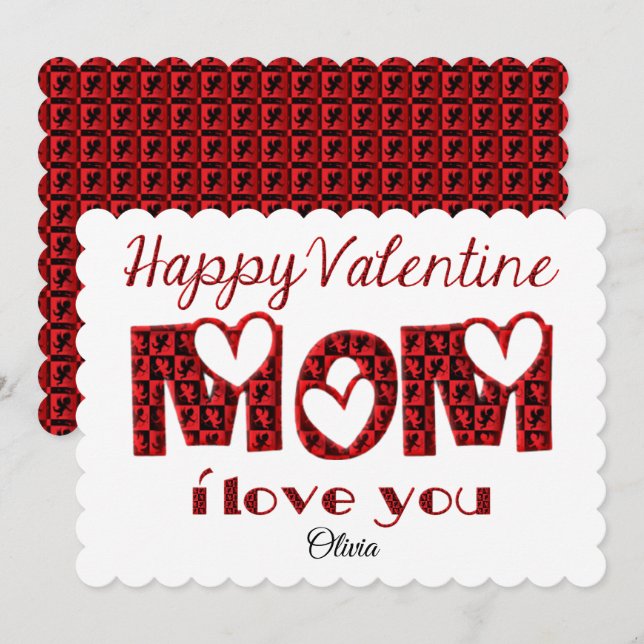 Mum I Love You Cute Cupid Typography Valentine Holiday Card (Front/Back)