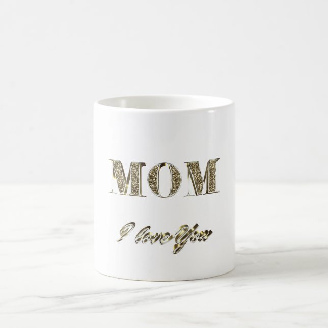 Mum I Love You Gold Sparkles Typography Coffee Mug (Center)