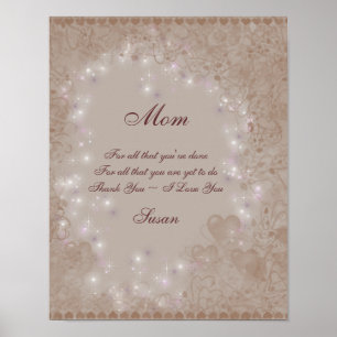 Mum I Love You Sepia Hearts Personalised Poster