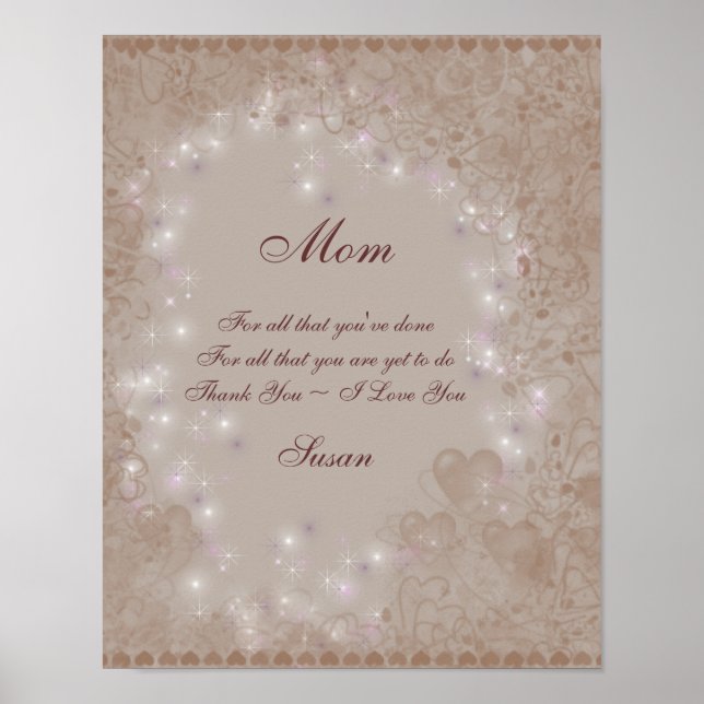 Mum I Love You Sepia Hearts Personalised Poster (Front)