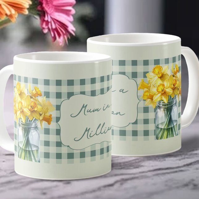 Mum in a Million Green Daffodils in a Jar Coffee Mug (Mug for mum in a million with daffodils and editable poem - perfect for Mother's Day)