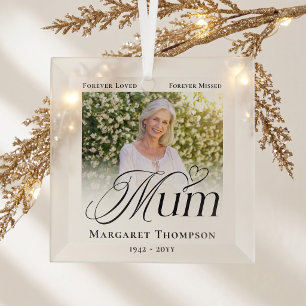 Mum In Loving Memory Memorial Photo Keepsake Glass Tree Decoration