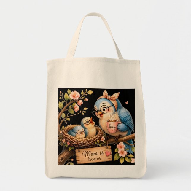 Mum Is Home Black Tote Bag Bird Gift (Front)