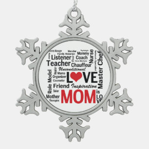 Mum is Love - Mother's Day or Mum's Birthday Snowflake Pewter Christmas Ornament