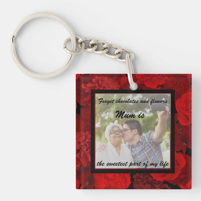Mum Is The Sweetest Personalised Photo Floral Key Ring (Front)