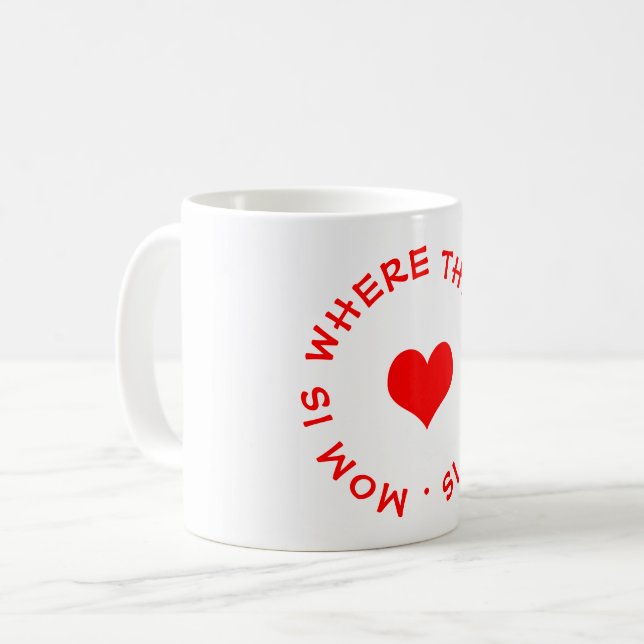 mum is where the heart is button coffee mug (Front Left)