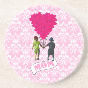Mum, kids with heart shaped balloons coaster