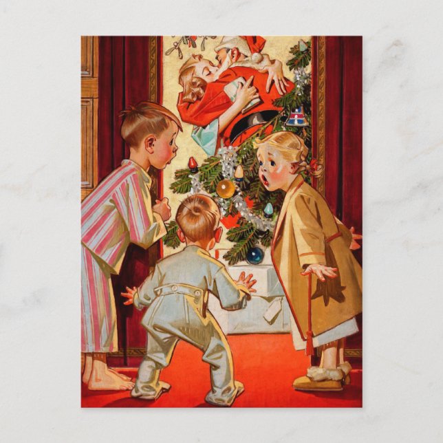 Mum Kisses Santa Claus Holiday Postcard (Front)