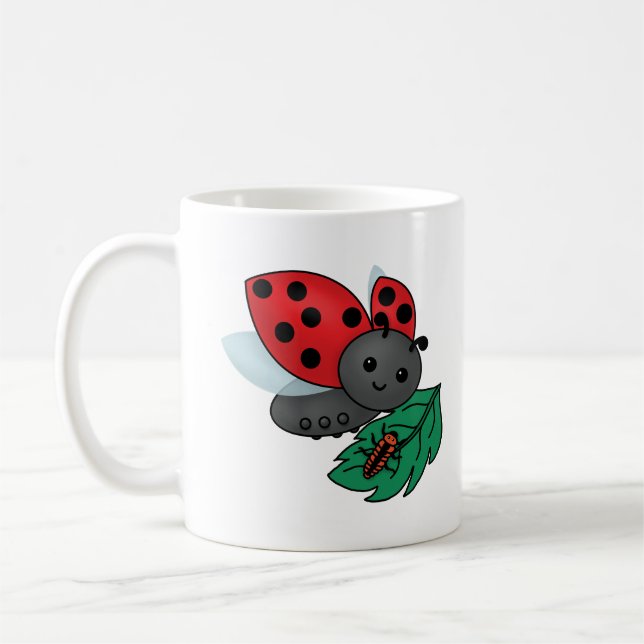 Mum Ladybug with Larvae Coffee Mug (Left)