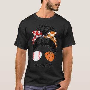 Mum Life Baseball Basketball Mum Messy Bun Funny M T-Shirt
