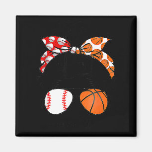 Mum life baseball basketball mum messy bun funny magnet