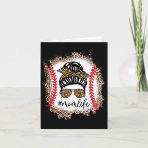 Mum Life Baseball Mum Messy Bun Leopard Baseball M Card