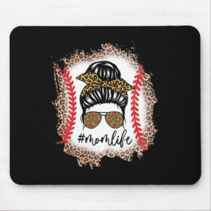 Mum Life Baseball Mum Messy Bun Leopard Baseball M Mouse Mat