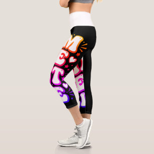 Mum Life Best Life Retro Groovy Sunset Women's Capri Leggings