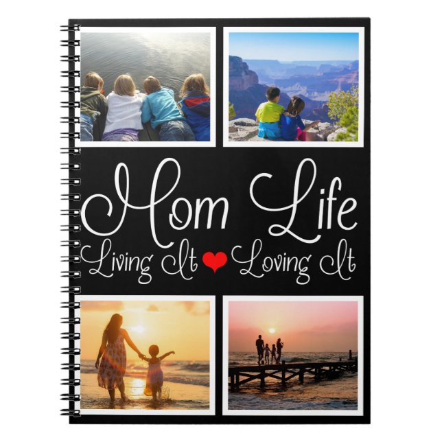 Mum Life Black Personalised Photo Notebook (Front)
