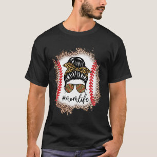 Mum Life Bysebyll Mum Messy Bun Leopard Bysebyll M T-Shirt