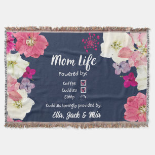 Mum Life Coffee & Sleep Floral Name Throw Blanket
