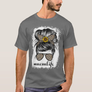 Mum Life For Women Messy Bun Leopard Mother's Day T-Shirt