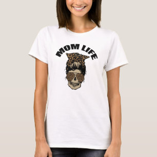 Mum Life Funny Skull Face in Sunglasses T-Shirt