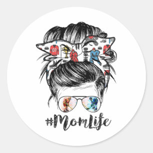 Mum Life Hockey Mothers Day Messy Bun Classic Round Sticker