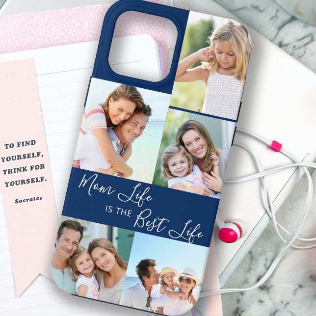 Mum Life is the Best Life 5 Photo Collage Blue Case-Mate iPhone Case (Creator Uploaded)