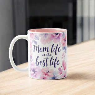 Mum Life Is The Best Life   Watercolor Floral Mum Two-Tone Coffee Mug