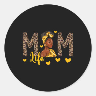 Mum Life Leopard Afro Woman African American Mothe Classic Round Sticker