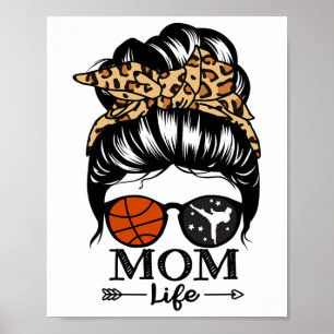 Mum Life Messy Bun Hair Funny Sketll Karate Mum  Poster