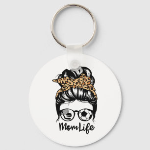 Mum Life Messy Bun Hair Funny Soccer Hockey Player Key Ring