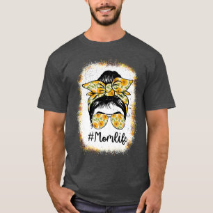 Mum Life Messy Bun Leopard Sunflower Mothers Day M T-Shirt