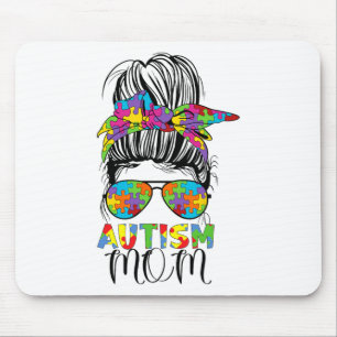 Mum Life Messy Bun Mothers Day Autism Mum Bleached Mouse Mat
