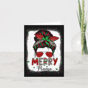 Mum Life Messy Bun Plaid Leopard Xmas Merry Mama C Card