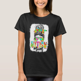 Mum Life Messy Bun Sunglasses Bandanna Autism Aw T-Shirt